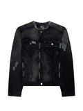 CamperLab distorted-print distressed denim jacket