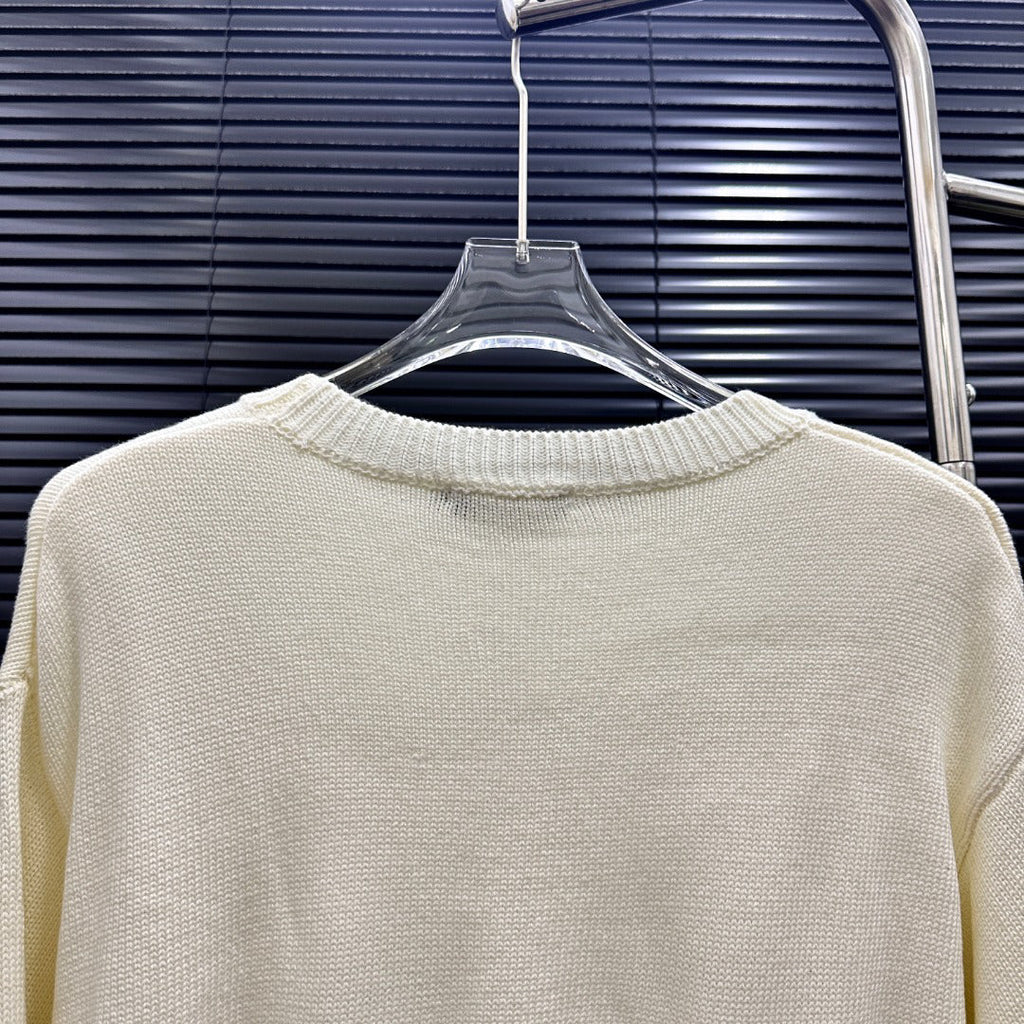 AMIRI Number Motif Mesh Knit Short‑Sleeve Sweater