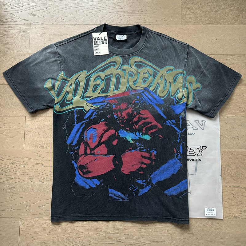 VALE USA Washed Black Front Graphic T-Shirt